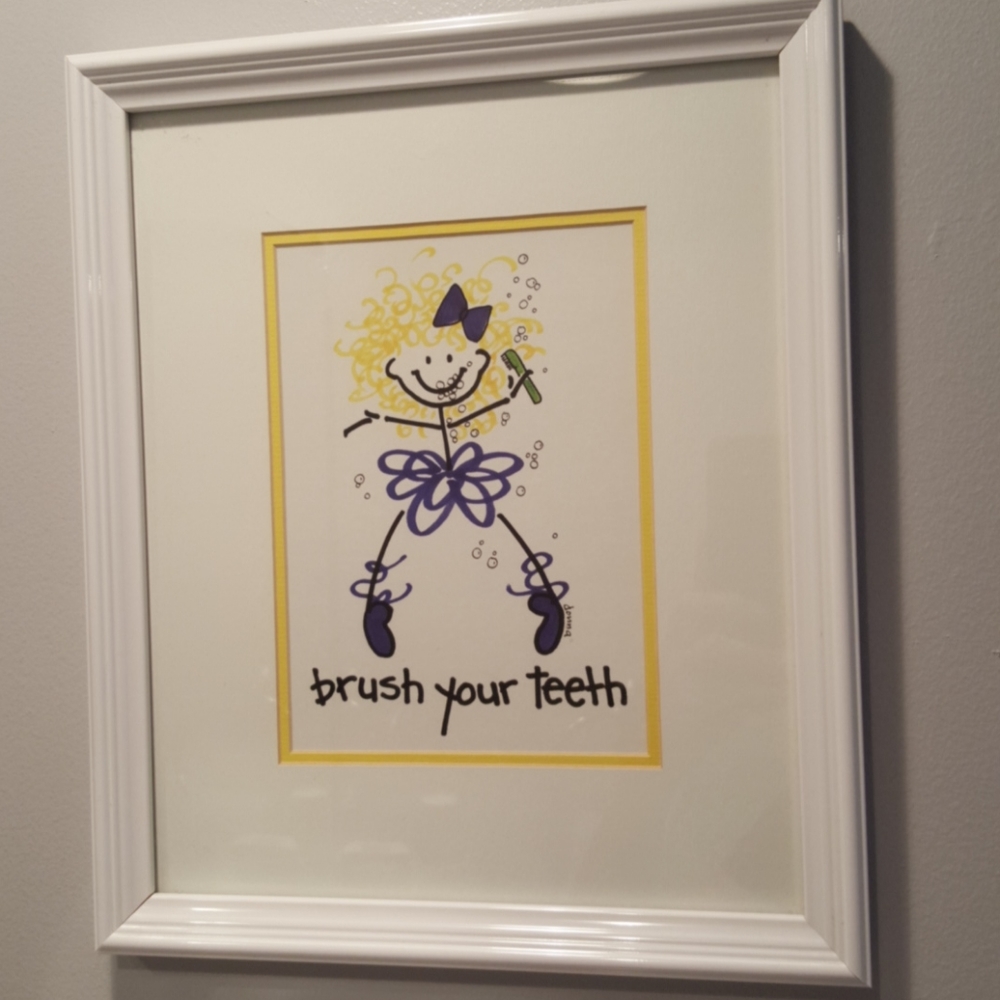 Framed Print Bathroom Child Brushing Teeth